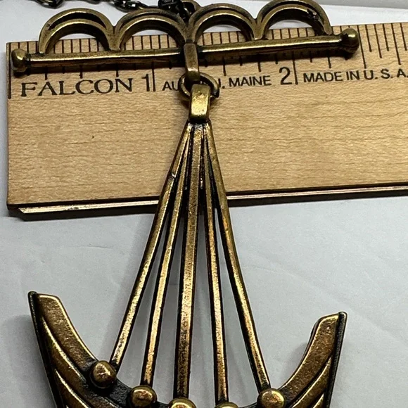 Signed Gard Berg Viking Longship Necklace Scandinavian Brutalist Bronze 1970s - Picture 8 of 12